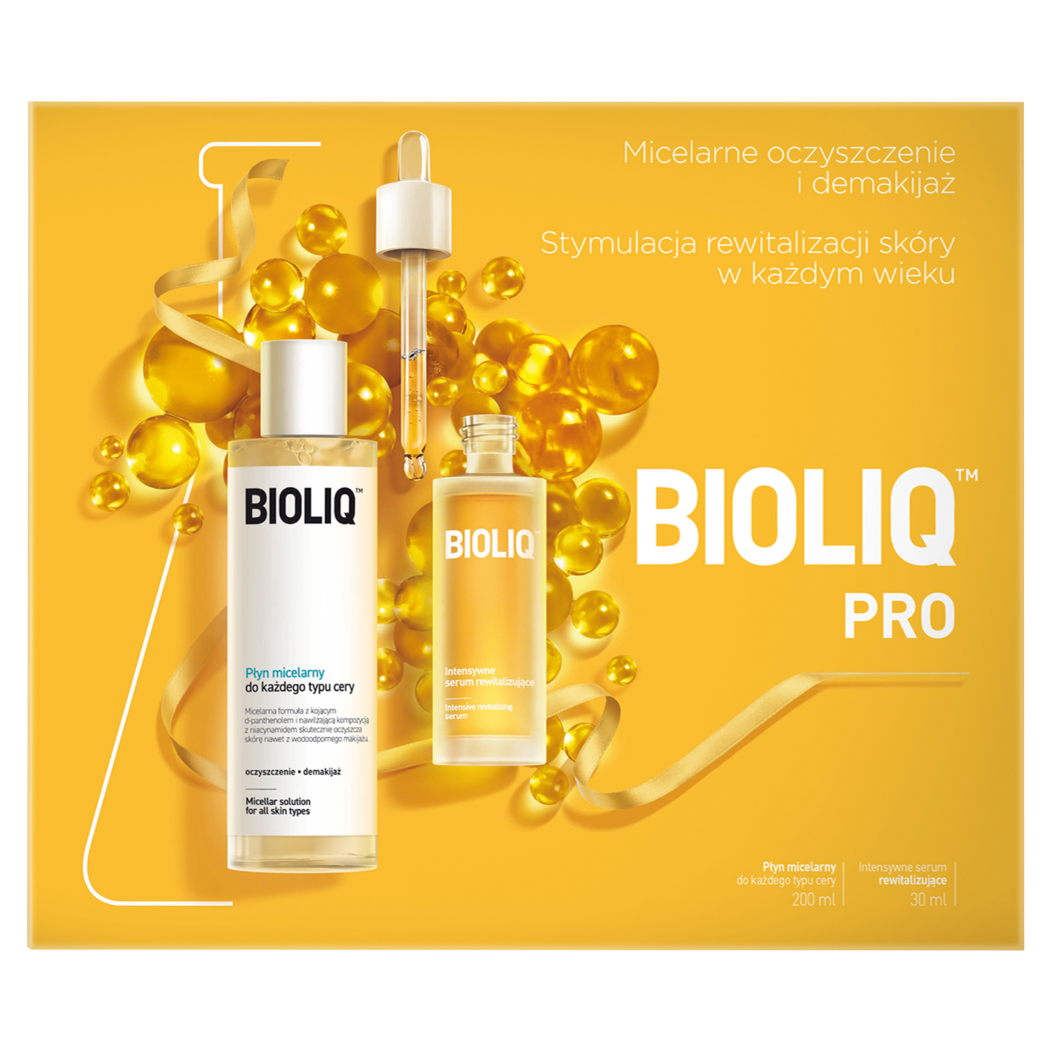 Bioliq Pro zestaw: intensywne serum rewitalizujące do twarzy, 30 ml + płyn  micelarny do każdego typu skóry, 200 ml | hebe.pl
