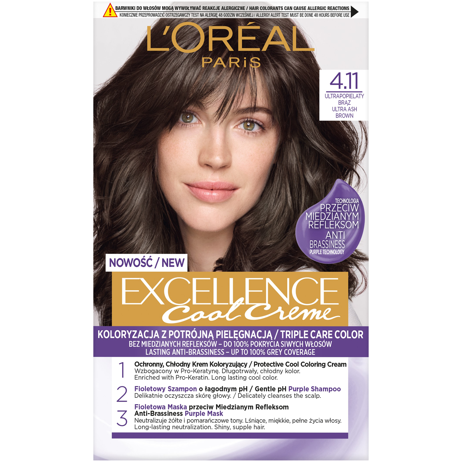 L'Oréal Paris Cool Creme farba do włosów popielaty brąz 4.11, 1 opak. |  hebe.pl