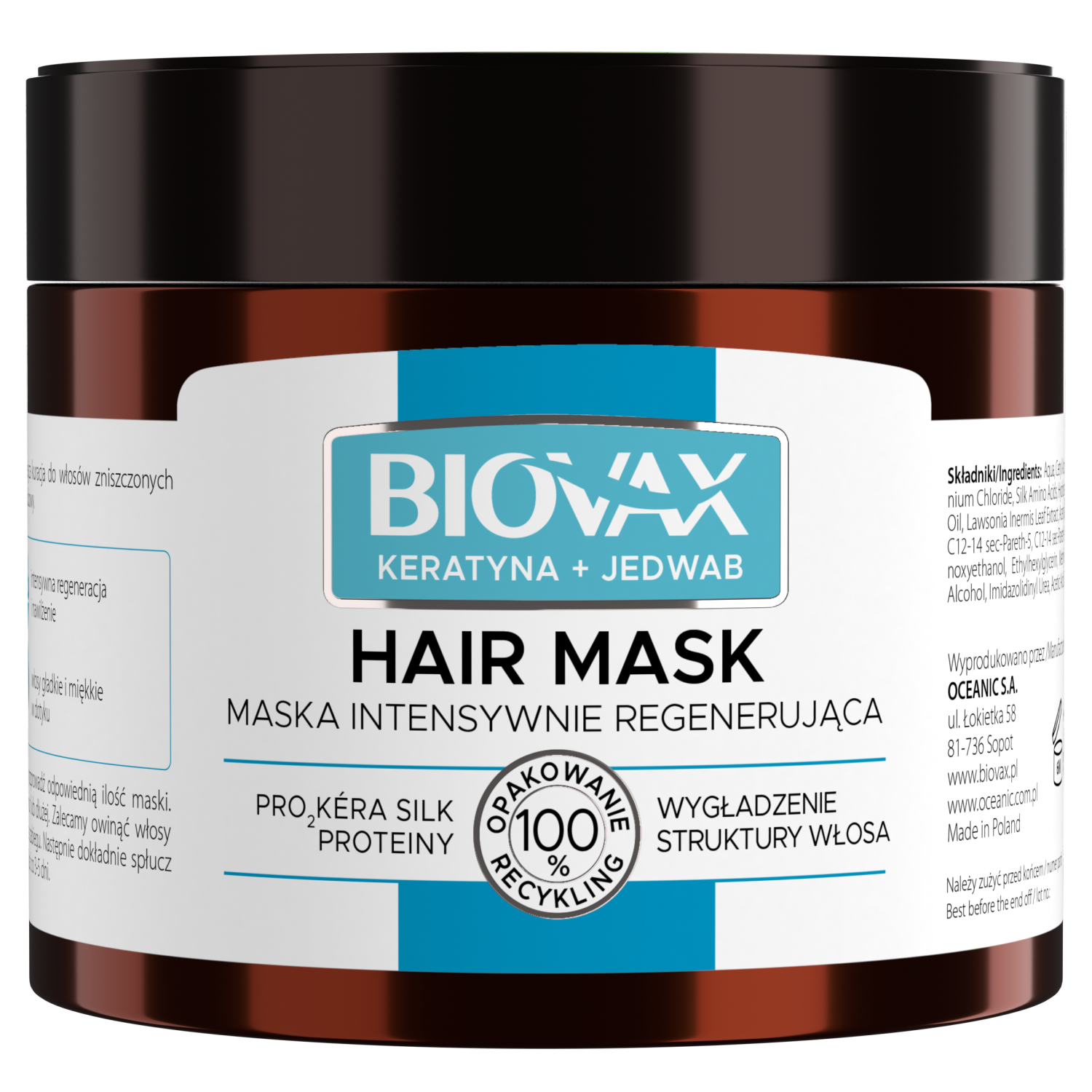 Biovax Biovax intensywnie regenerująca maska do włosów z keratyną i  jedwabiem, 250 ml | hebe.pl