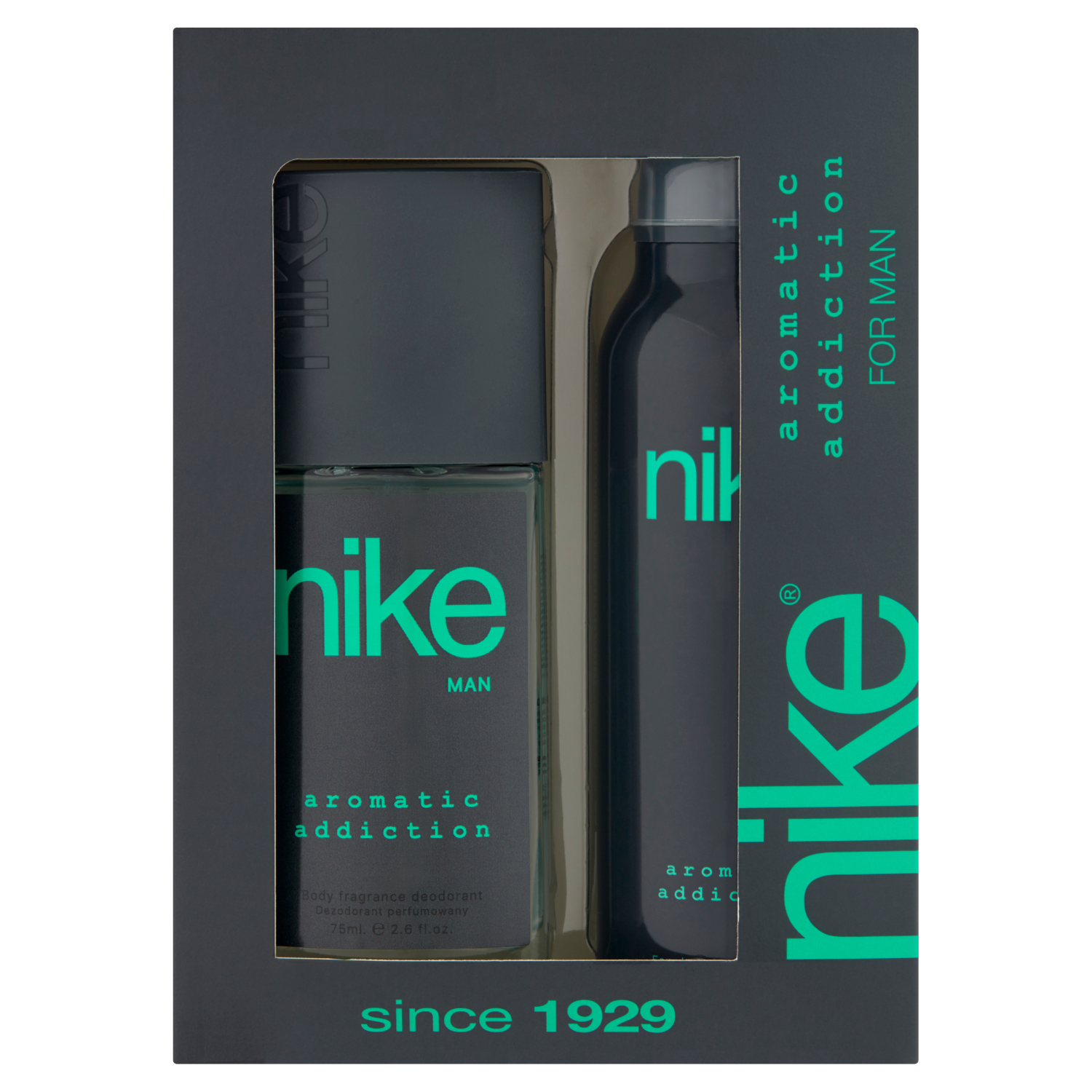 Nike Aromatic Addiction for Man zestaw: dezodorant perfumowany męski, 75 ml  + dezodorant męski w sprayu, 200 ml | hebe.pl