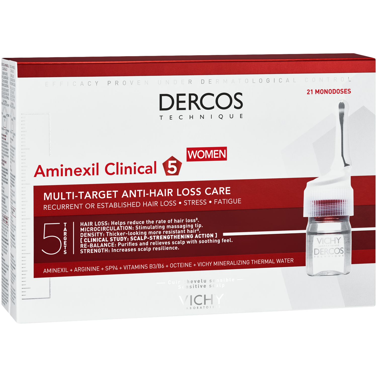 Vichy Dercos Aminexil Clinical 5 kuracja przeciw wypadaniu włosów w  ampułkach, 21 x 6 ml/1 opak. | hebe.pl