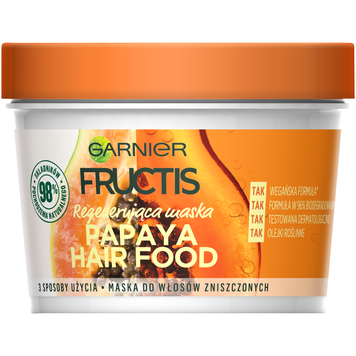 Garnier Fructis Papaja Hair Food maska do włosów zniszczonych, 390 ml | hebe .pl