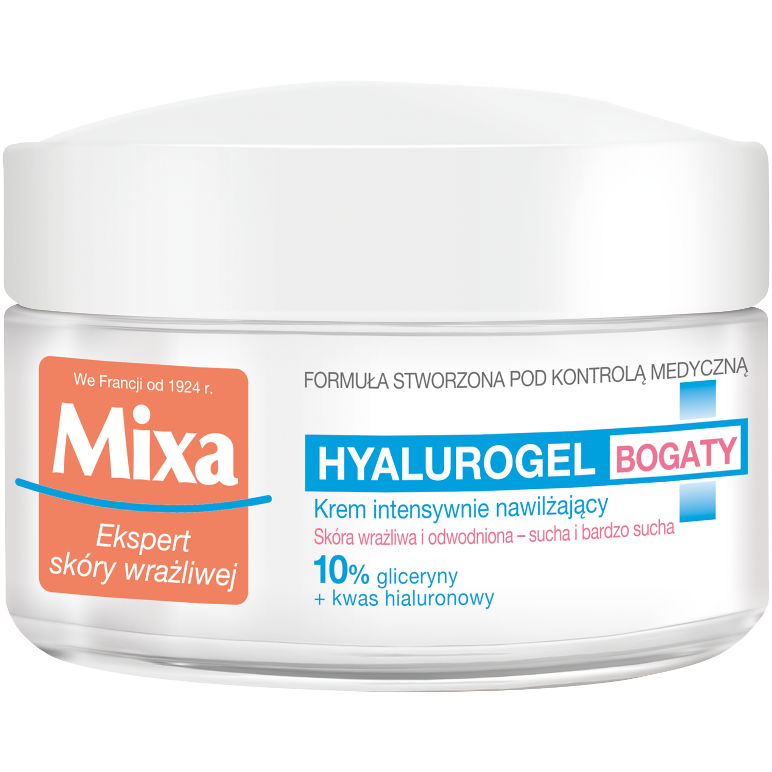 Mixa Hyalurogel krem intensywnie nawilżający do twarzy dla skóry wrażliwej,  suchej i bardzo suchej, 50 ml | hebe.pl