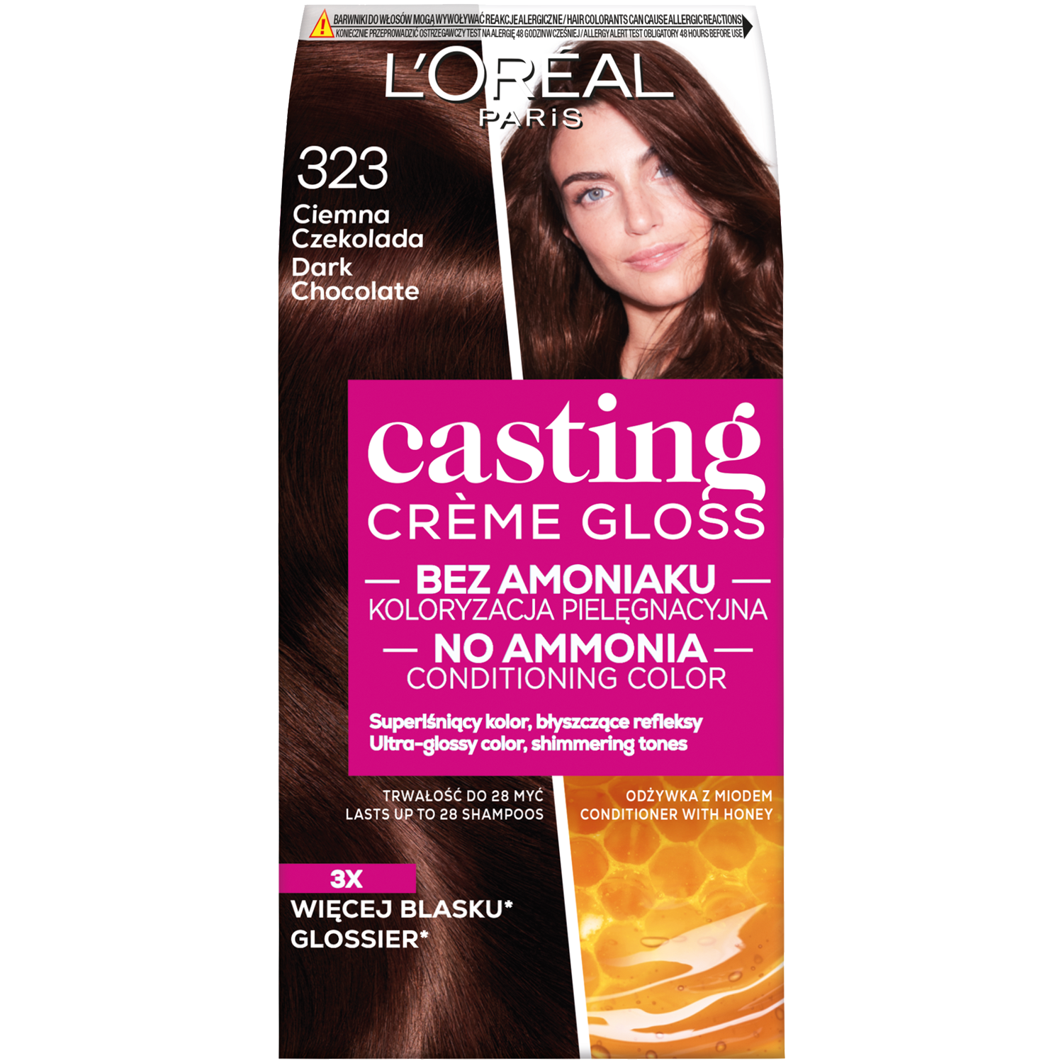 L'Oréal Paris Casting Crème Gloss farba do włosów 323 ciemna czekolada, 1  opak. | hebe.pl