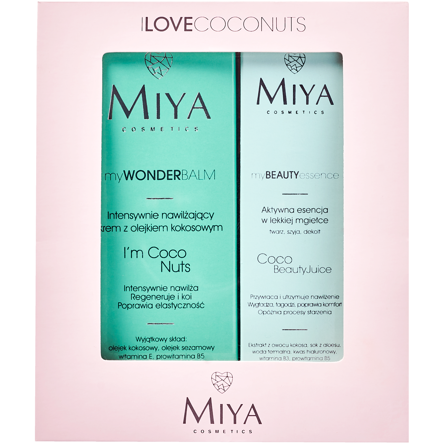 Miya Cosmetics I Love Coconuts zestaw: intensywnie nawilżający krem do  twarzy, 75 ml + esencja do twarzy w mgiełce, 100 ml | hebe.pl
