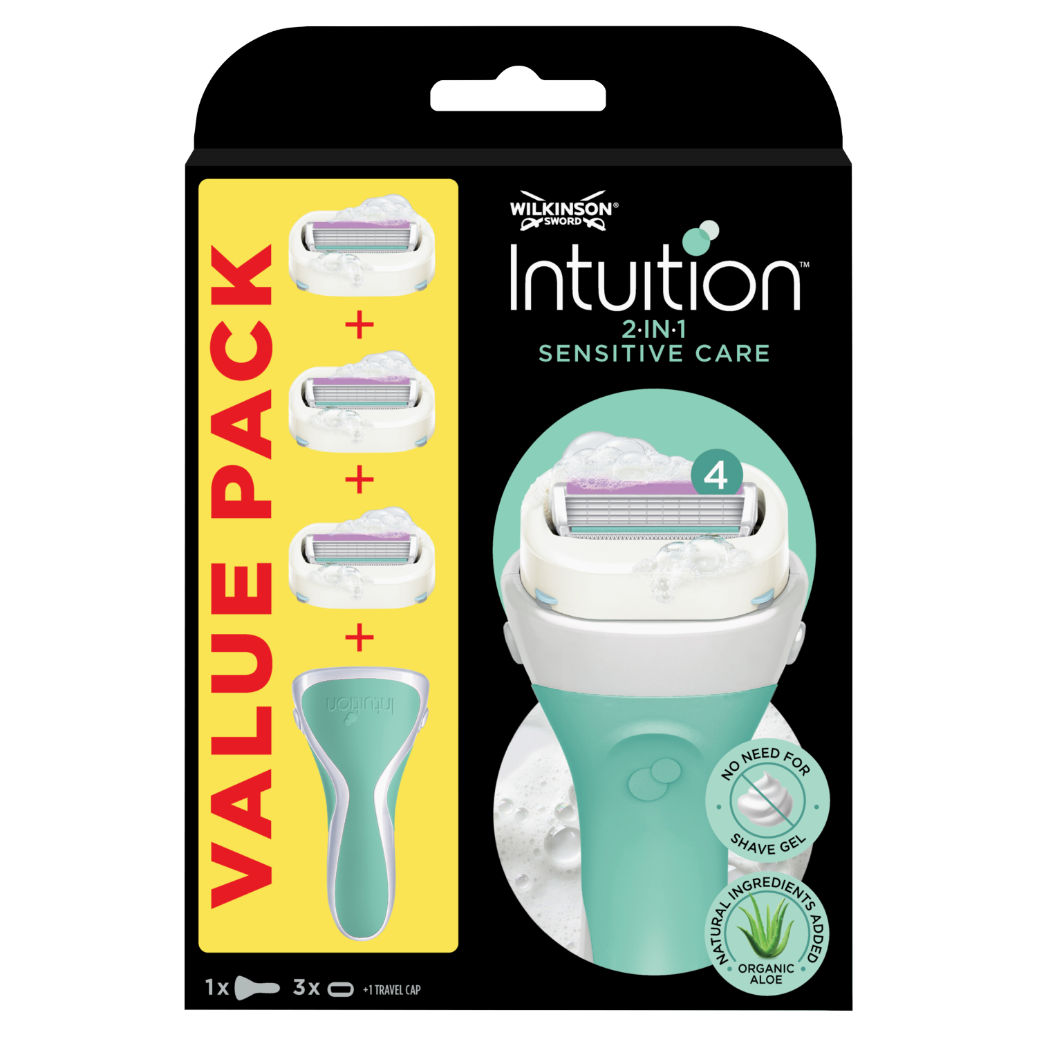 Wilkinson Sword Intuition Sensitive Care maszynka do golenia z wymiennymi  ostrzami dla kobiet, rączka + 3 wkłady | hebe.pl