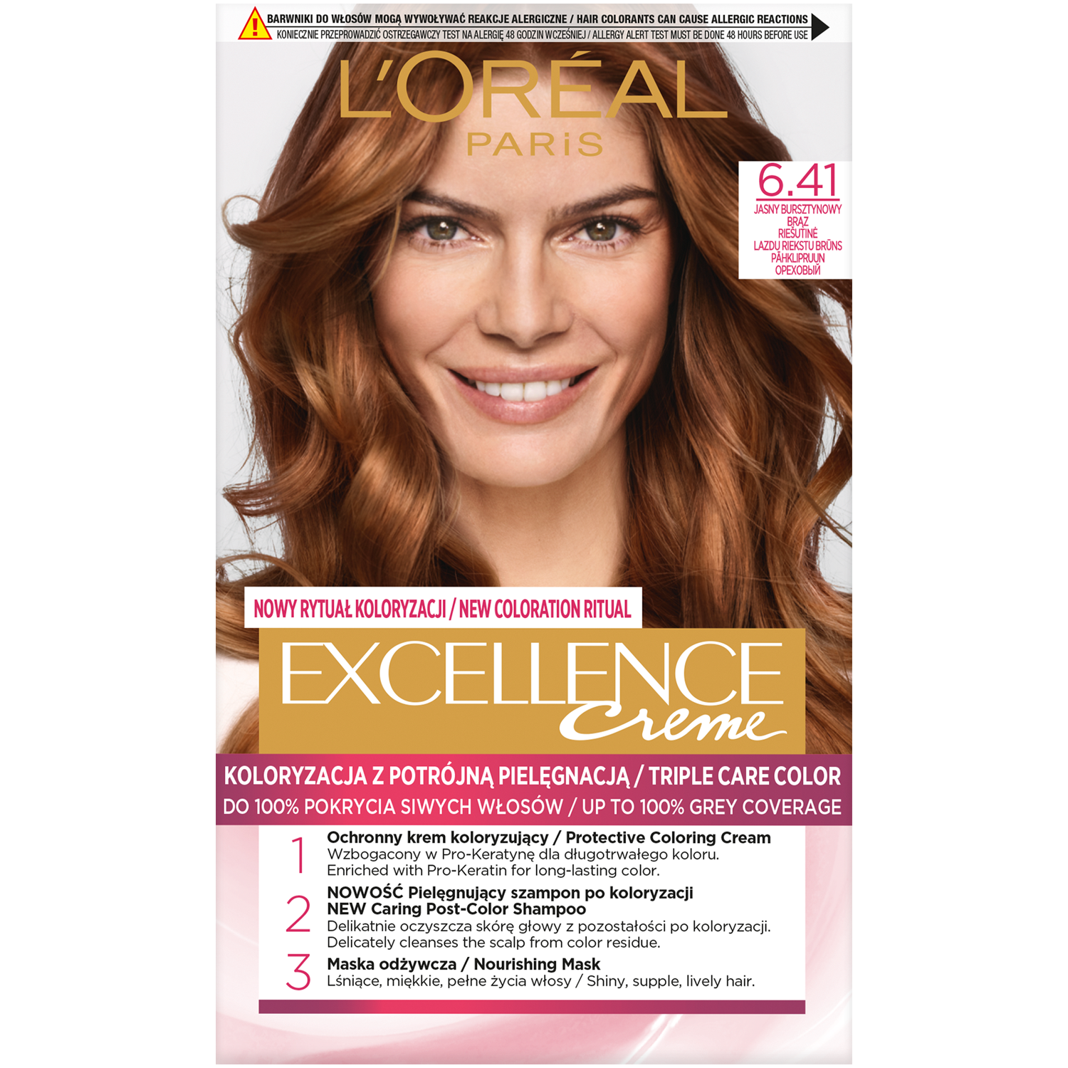 L'Oreal Paris farba do włosów 641 jasny bursztynowy brąz Excellence Creme |  hebe.pl